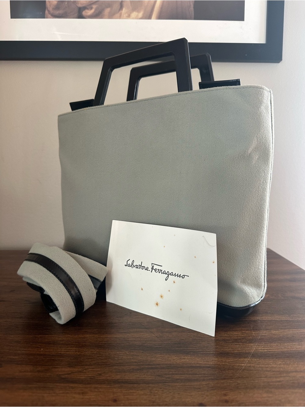 Salvatore Ferragamo Soft Suede 2 Way Light Gray Bag